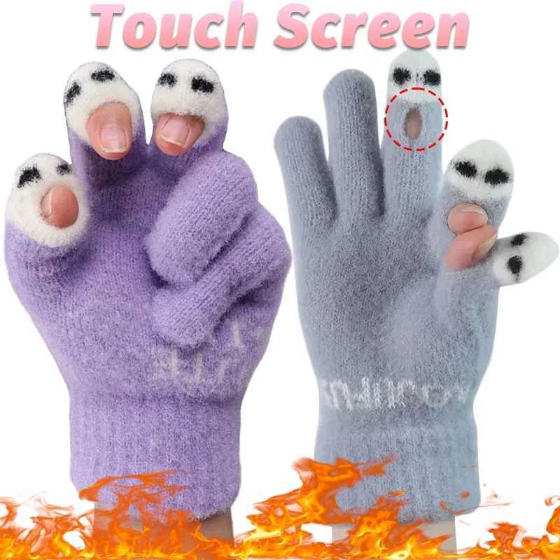 Open Finger Gs Winter Warm Open Finger Gs Female Cute Panda Finger Touchscreen Gs Warm Outdoor Knitted Gs W241026