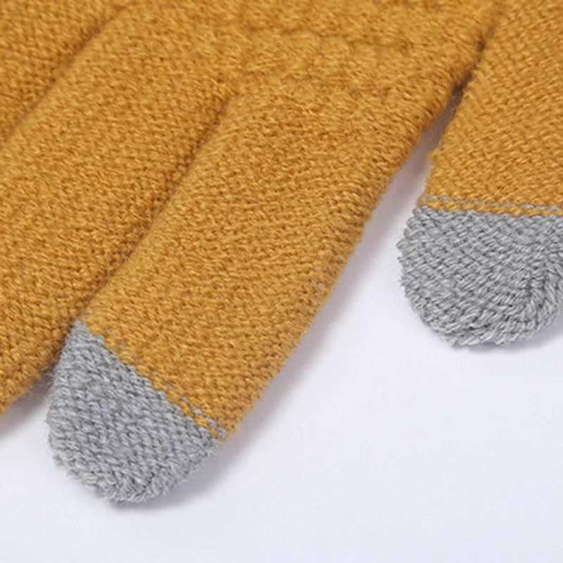 Winter Touch Screen Gs Womens Warm Elastic Knitted Gloves Simulated Wool Full Finger Tube Womens Crochet Hook Thick W241026