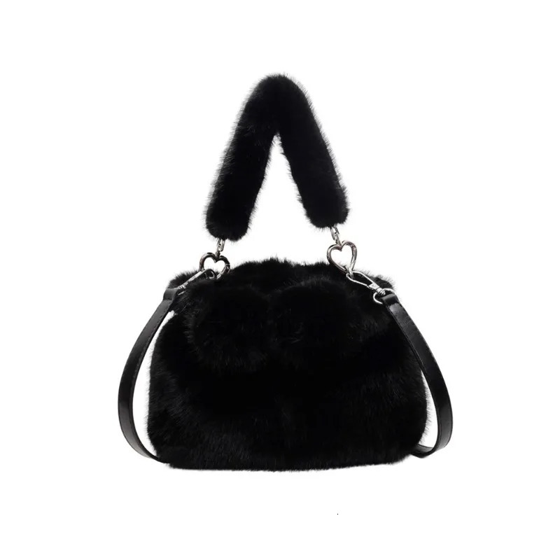 Cute plush handbag autumn/winter plush bucket bag shoulder messenger bag 241025