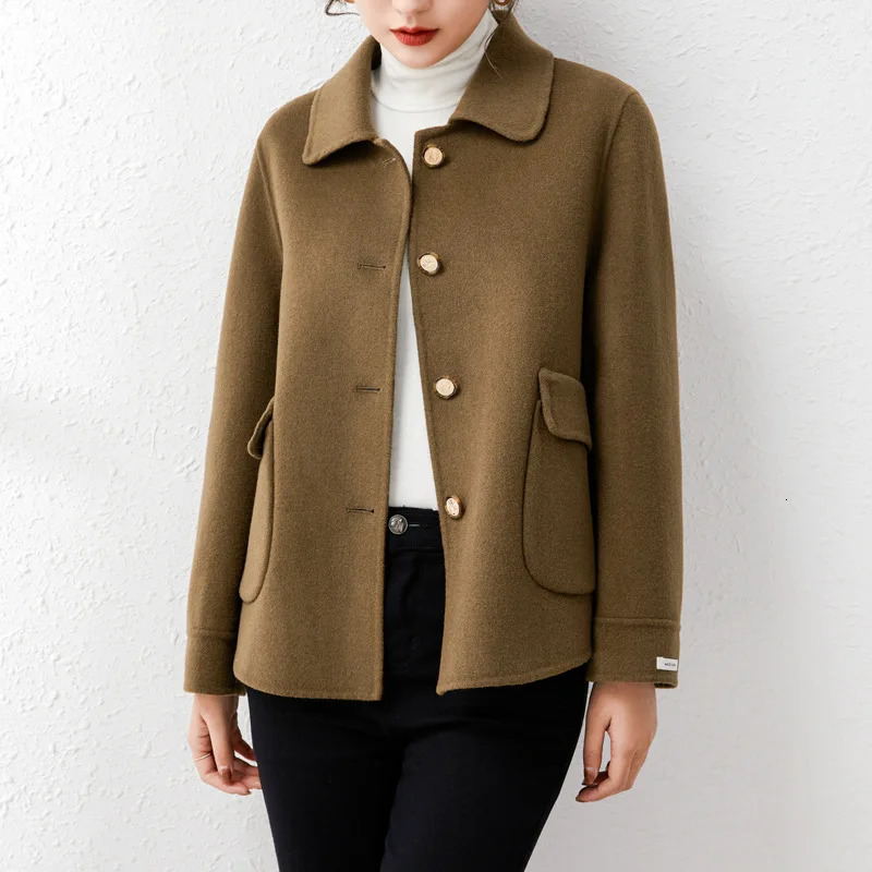 Camel DoubleSided Cashmere Coat Womens Short Square Collar SingleBreasted HighEnd Slim Wool Coats and Blends Suit Jackets 241025