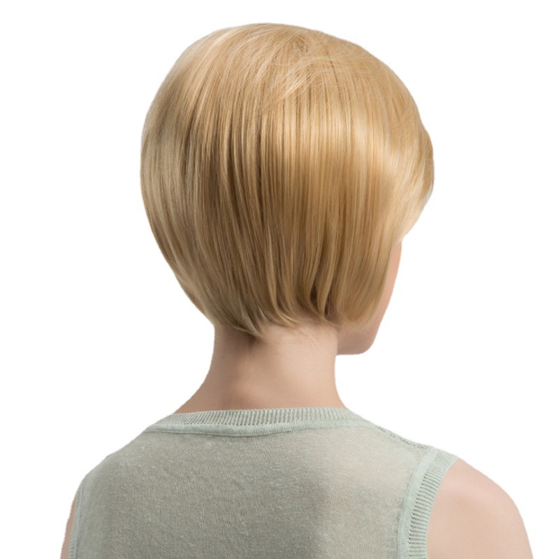 Wig for women light blonde short straight hair side bobo wig ladies headpiece human hair wig