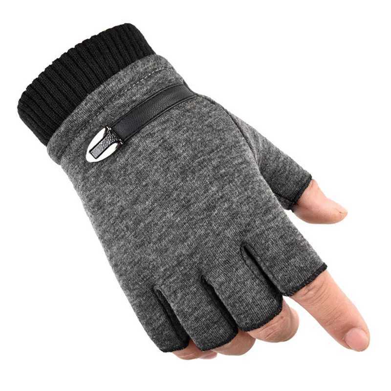 Winter Gs Mens Wool Warm Half Finger Gs Elastic Finger Gloves Mens Outdoor Cycling Gs W241026