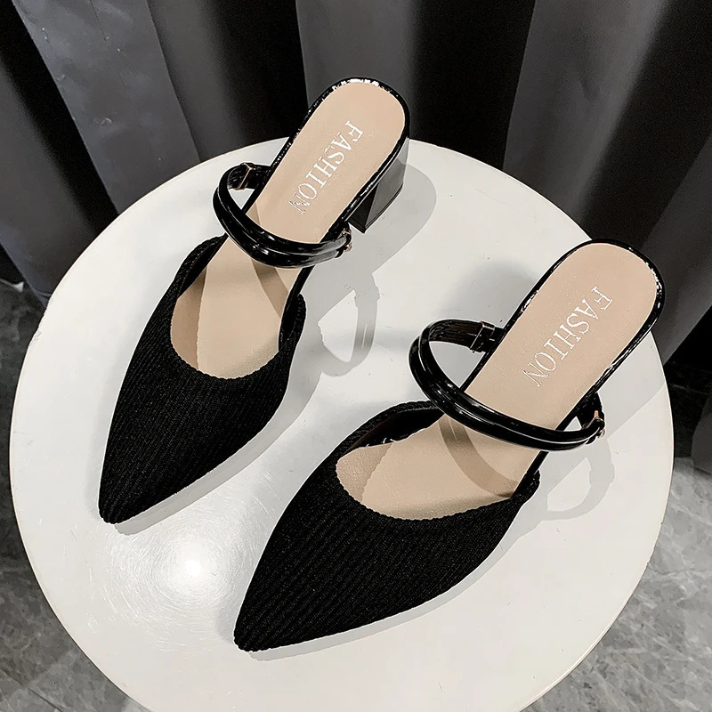 2024 Summer Fashionable Pointed Toe Double layered Comfortable Sandals with Thick Heels Sexy and Elegant Fashion Slide Number 3953-1 241024