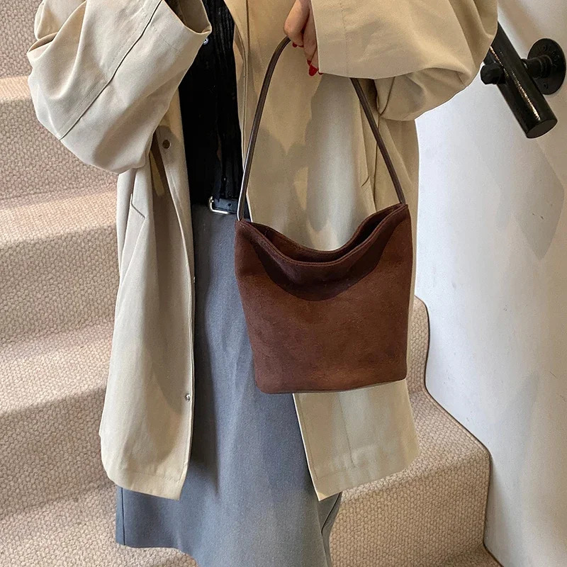 LEFTSIDE Small NUBUCK Bucket Bag Womens Shoulder Cross Body Bag Winter Fashion Trend Y2K Handbags and Wallets 241025