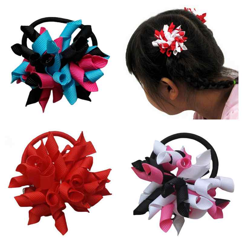 Free Shipping Baby Girl 2.5'' Korker Hair Bows Clips Hairbands Mix Hundreds Color Curly Grosgrain Ribbon Corker Bobbles Prevalent Hair Ties 