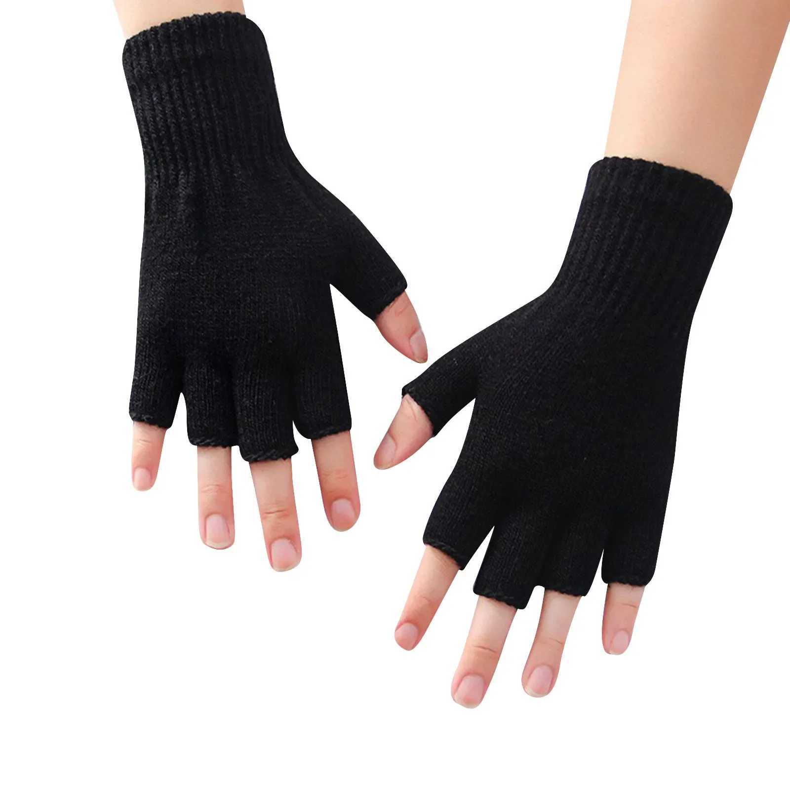 1 pair of black half finger Gs womens and mens wool knitted wrist cotton Gs winter warmth exercise Gs W241026