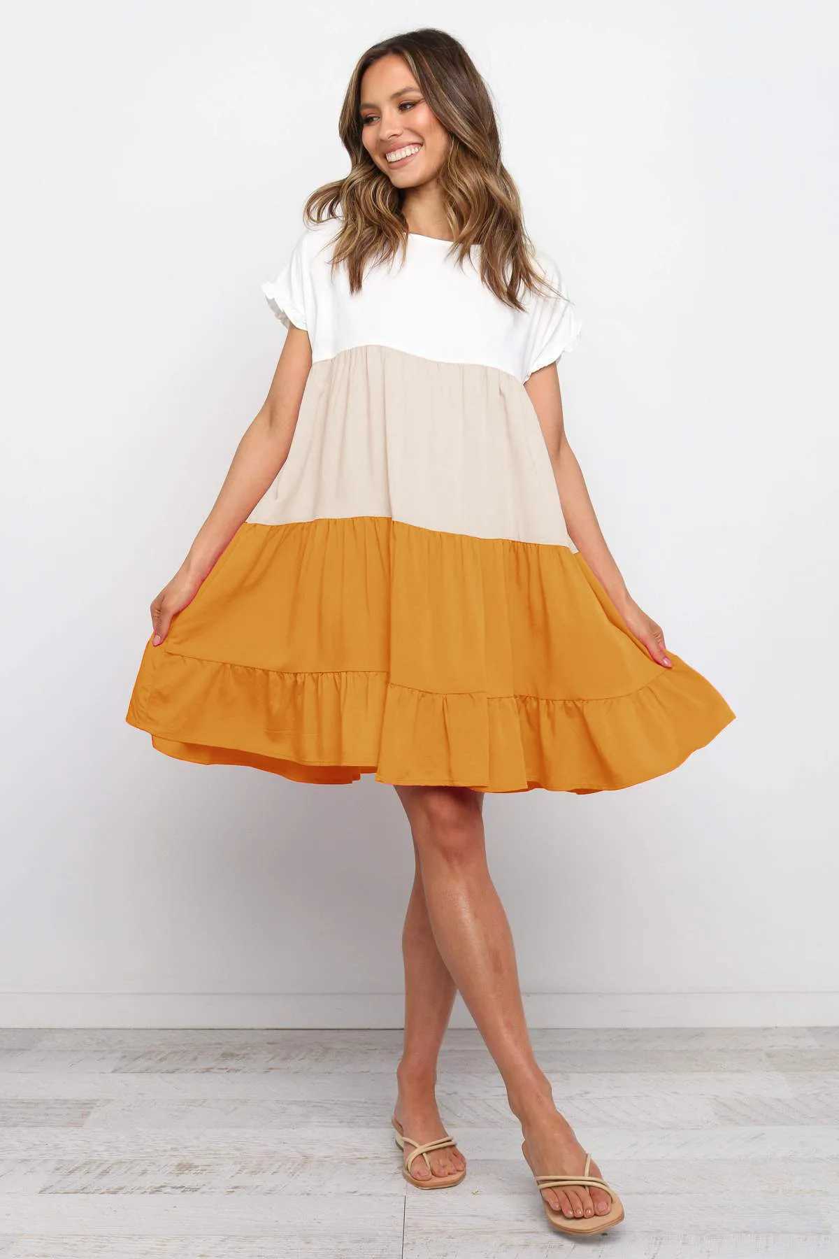 Summer maternity sun dress contrasting colors maternity beach dress loose maternity clothing patch work 2021 elegant W241026
