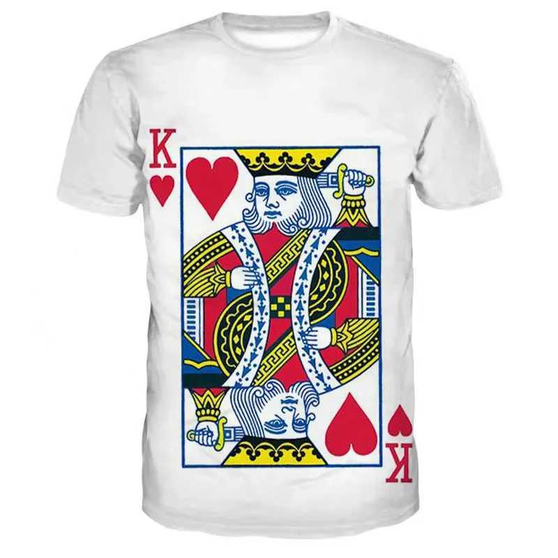 Poker card 3D printed fashionable mens T-shirt Plum K pattern short Slves casual Harajuku trend comfortable O-neck top W241026