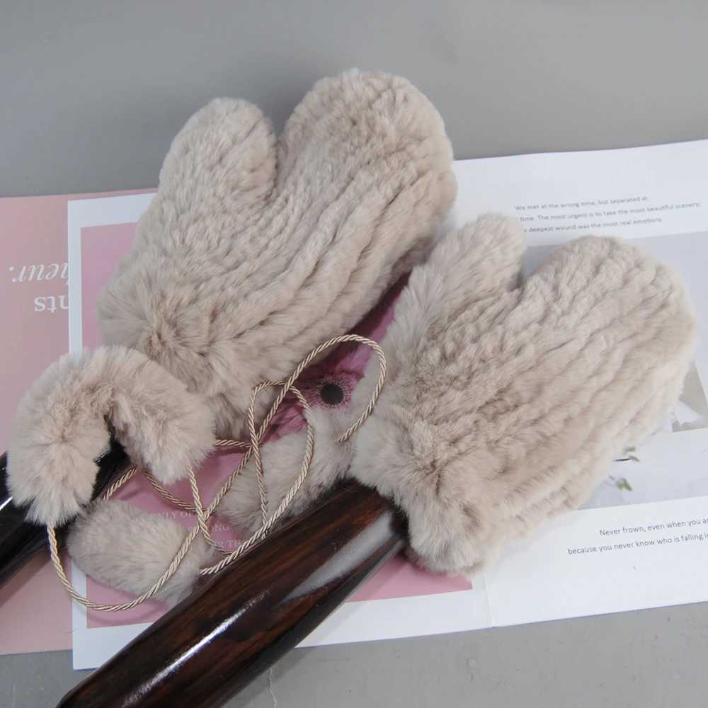 New La Real Rex Rabbit Fur Gs% Real Rex Rabbit Fur Gs Good Elasticity Womens Winter Knitted Real Rabbit Fur Gloves W241026