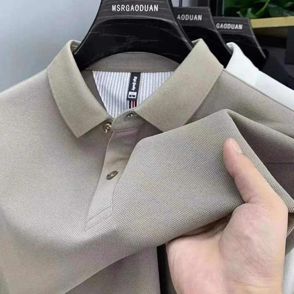 Heavyweight pure cotton highend Polo shirt mens spring and autumn long sleeved Tshirt solid color top 241025