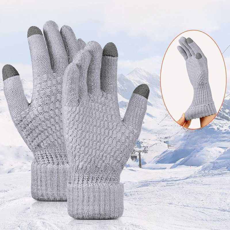 Winter Touch Screen Gs Warm Elastic Knitted Gloves Simulated Wool Full Finger Tube Female Crochet Luvas G Suitable for Women W241026