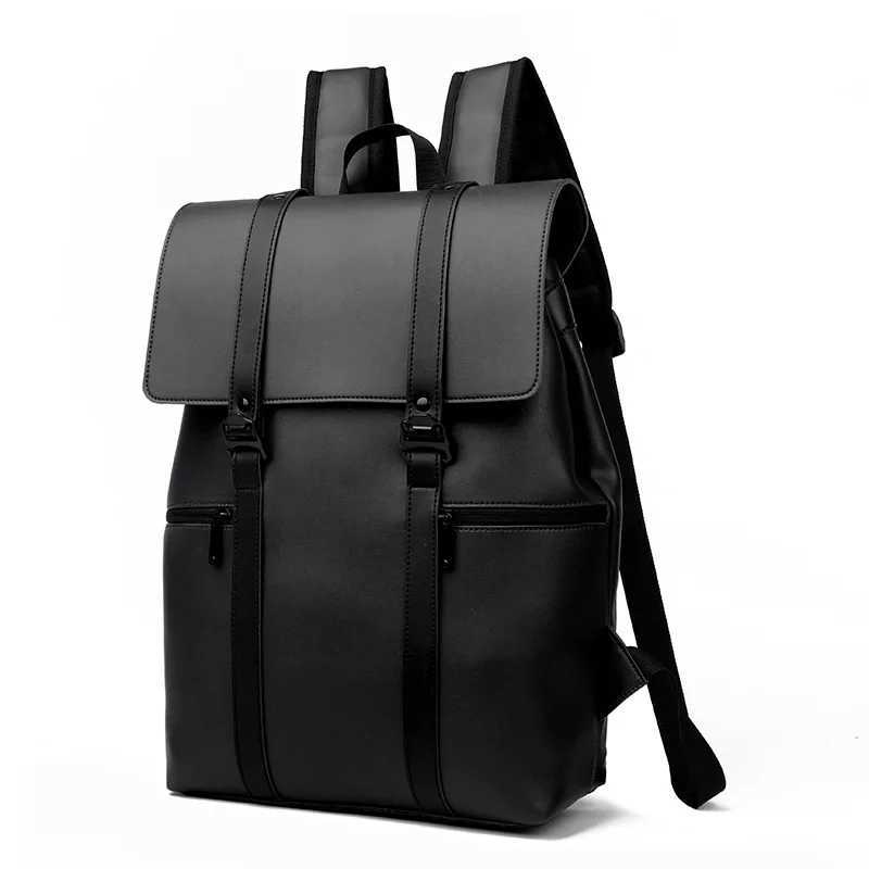 Black Leather Men Backpack Genuine Travel Bag Casual Daypack Fashion School s Large Laptop Soft Skin 14 Backpack XJ241026