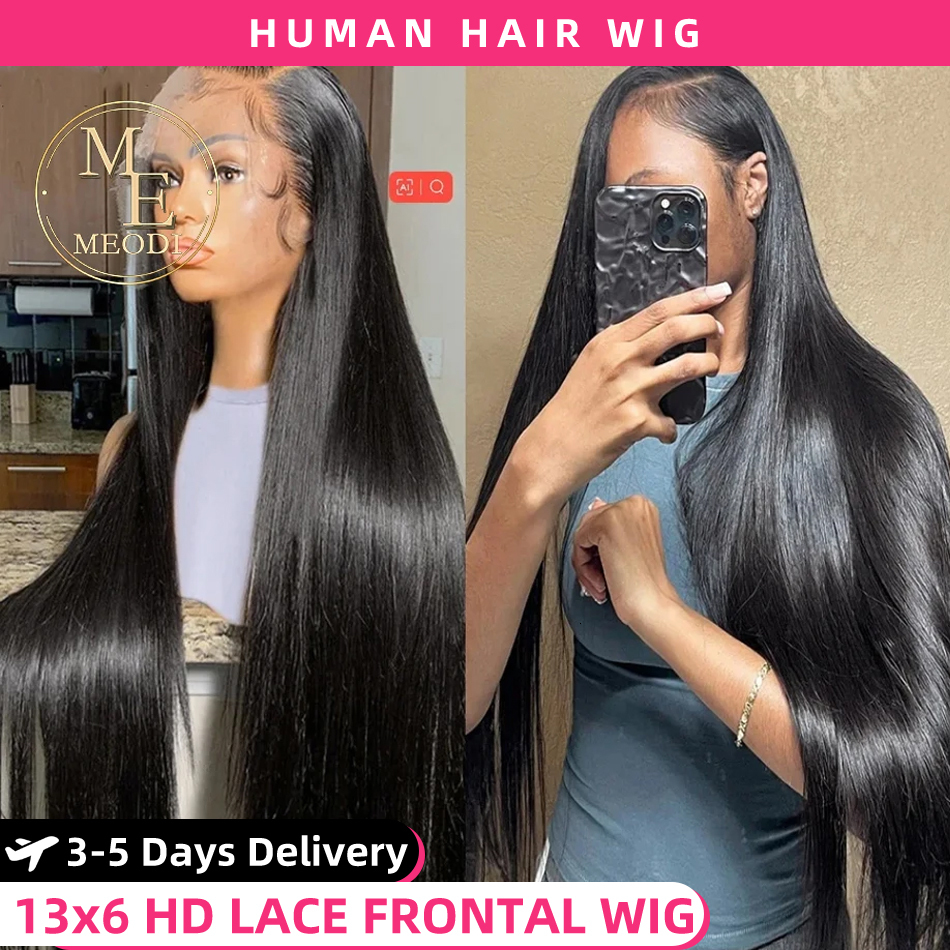 MEODI HAIR 250 Density Bone Straight 13x6 Hd Frontal Wig 30 40 Inch 13x4 Lace Front Human Hair Wigs For Women Pre Plucked