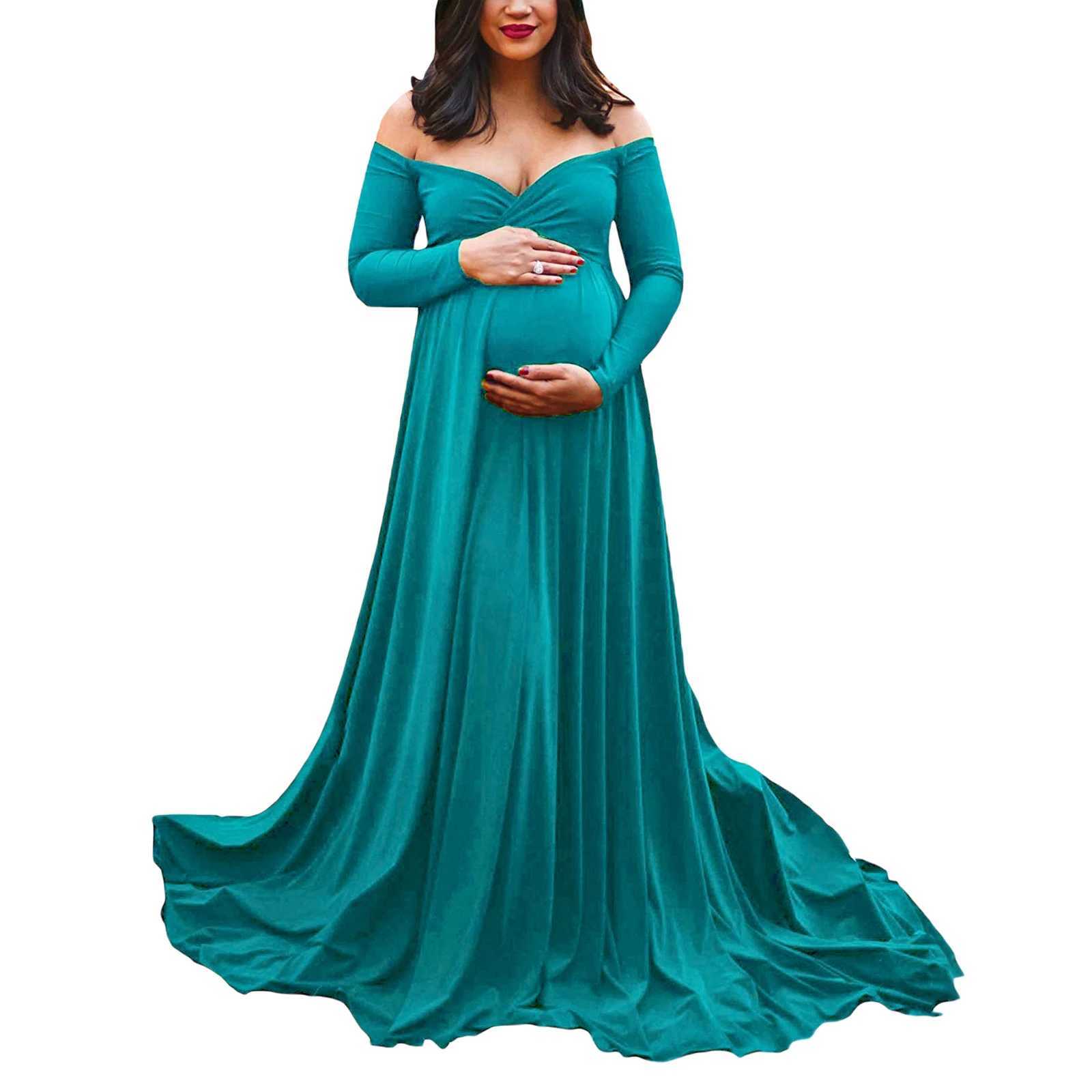Photo shoot Pregnant womens clothing summer shoulder long sleeved pregnant womens dress W241026
