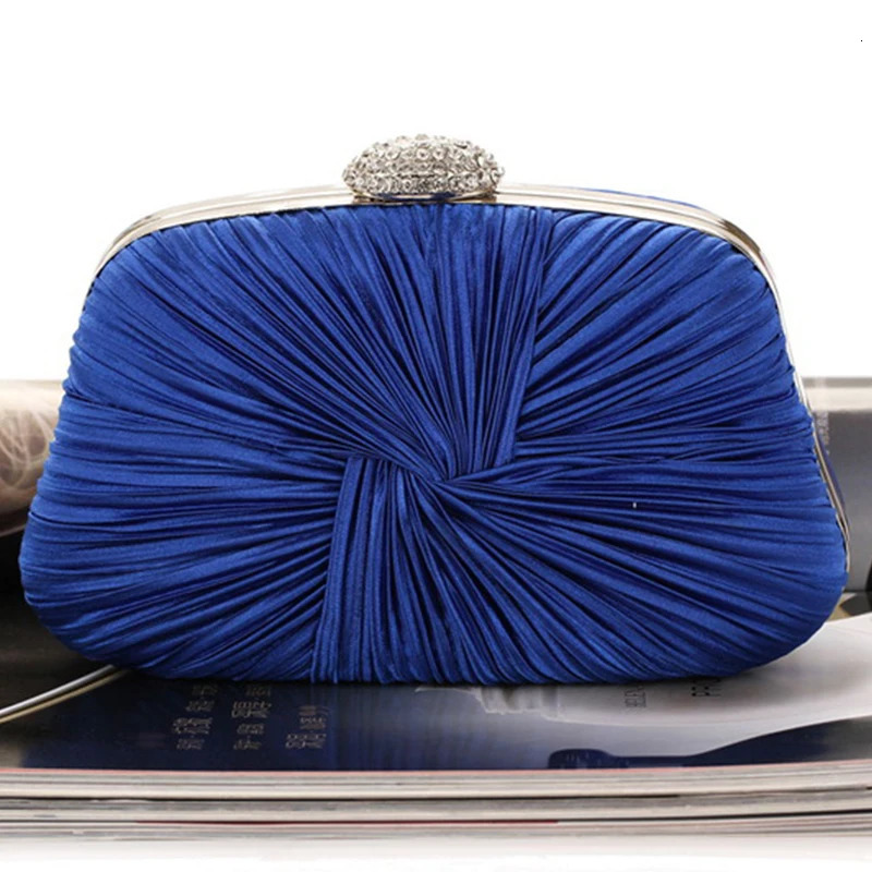 Royal Blue Pleat Pillow Shaped Clutch Bag Elegant Clutch With Chain Rhinestone Hasp Wedding Bridal Party Purse 2024 241025
