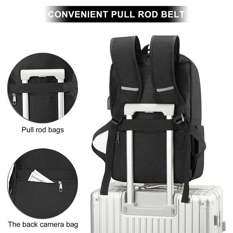New Fi Portable Travel Anti-theft Design Backpack With Large Capacity Black Nyl Cloth Laptop Bag With USB Charging PortXJ241026