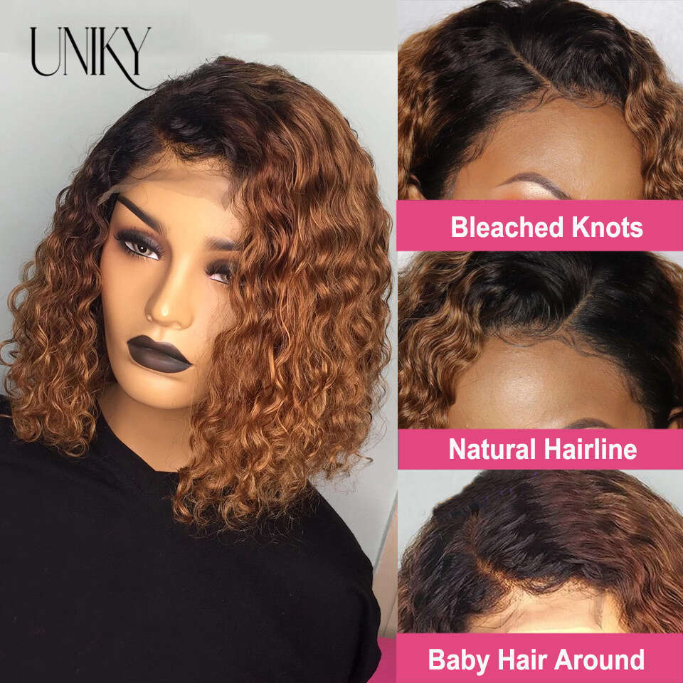 13X4 Lace Frontal Wigs Deep Short Curly Bob For Black Women Brown Blonde Highlight Human Hair Full Wig