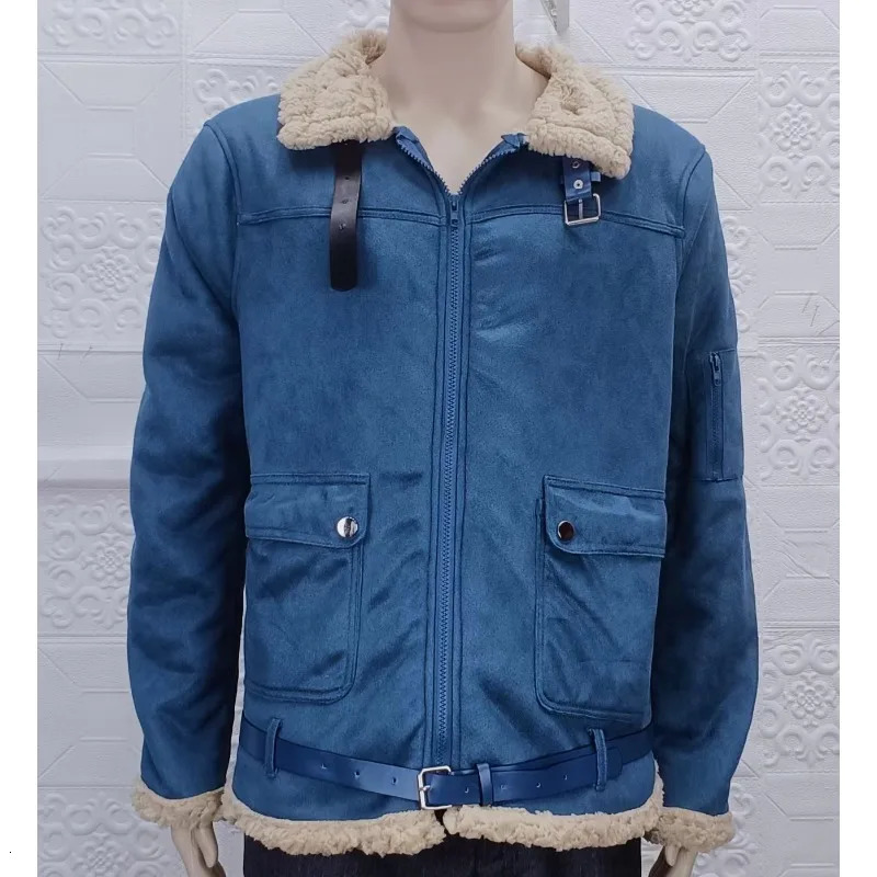 Winter Mens Lamb Wool Lined Leather Jacket Parka Outwear Coat Men Retro Fur Locomotive Zipper PU Warm 241025