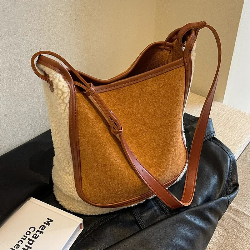 Cashmere bag womens large capacity autumn and winter single shoulder cross bag 241025