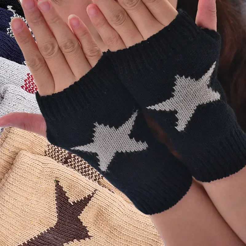 Y2K Fashion Star Knitted Fingers Winter Gs Soft and Warm Wool Knitted Arms Flexible Hands Gs Warm Hands W241026