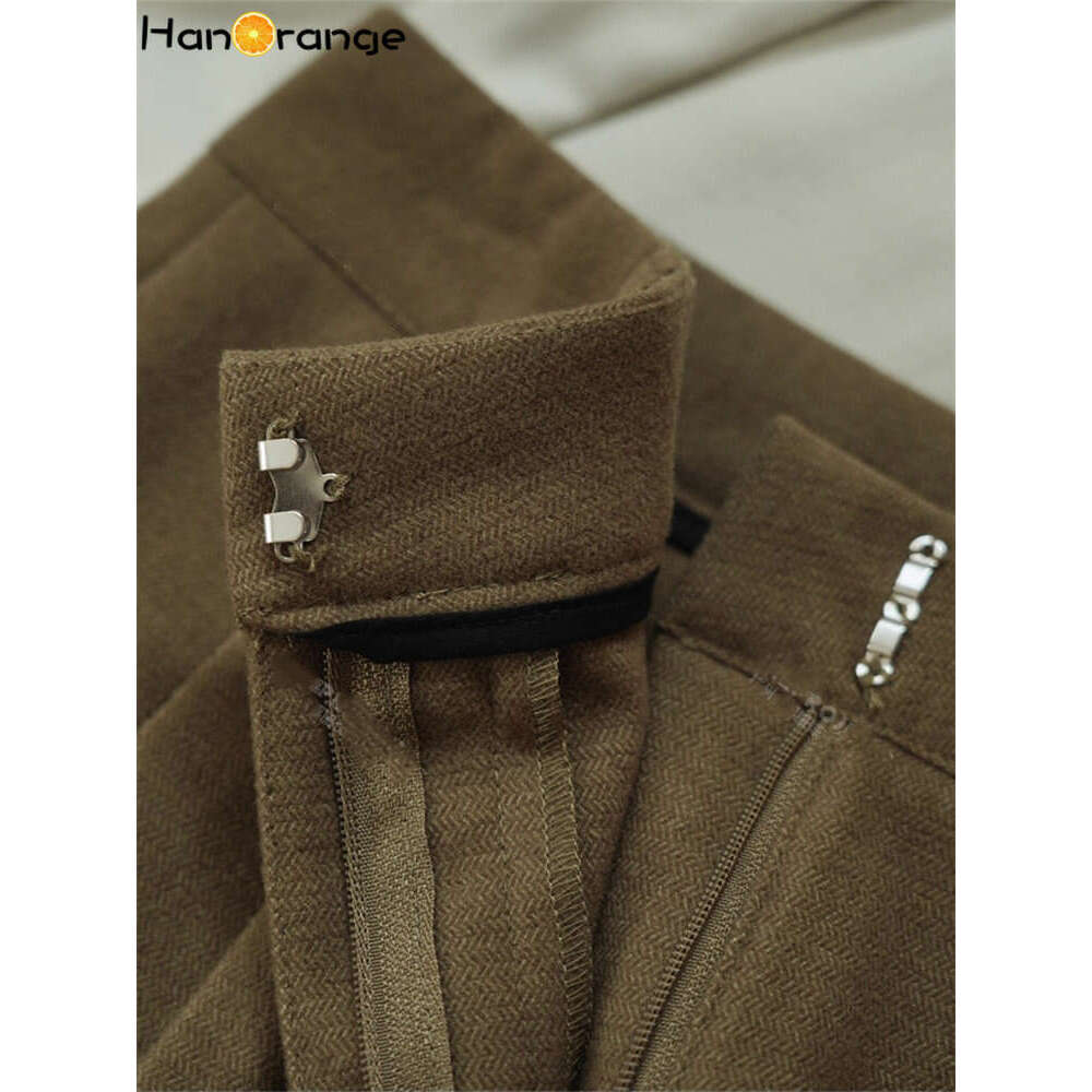 Hanorange 2024 Autumn Winter Simple High Waist Double Pleated Wide Leg Pants Women Loose Casual Trousers Female White/Brown