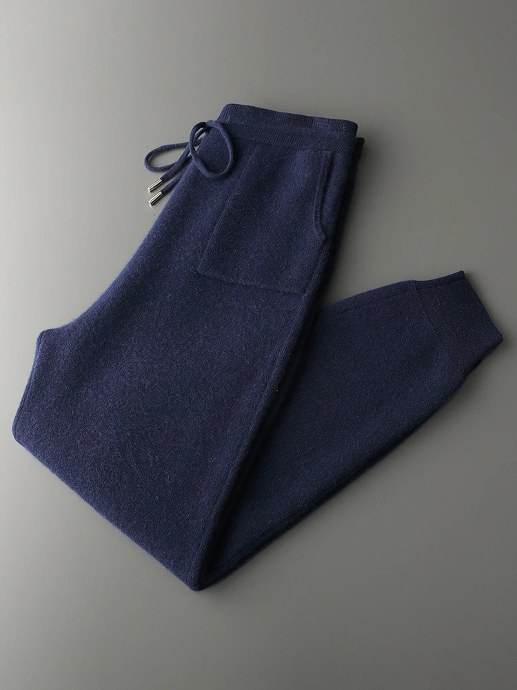 Mens Casual 100% Cashmere Pants Autumn Winter Thick Sweatpants Knitted Trousers Basic Soft Warm 241025