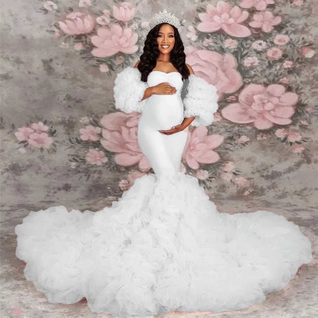 Pink Mermaid Elastic Maternity Dress Photoshoot Photography Dress Baby Shower W2410626 4