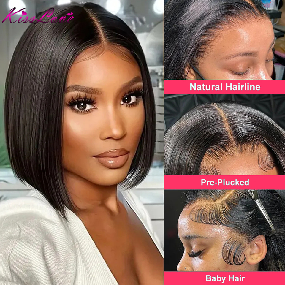 Transparent HD Straight 13x4 Front Human Hair Wigs For Black Women 5x5 Lace Closure Short Bob Wig
