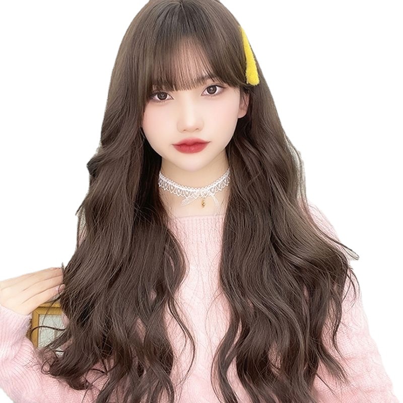 Wig for women long curly hair synthetic fiber wig with bangs and long waves
