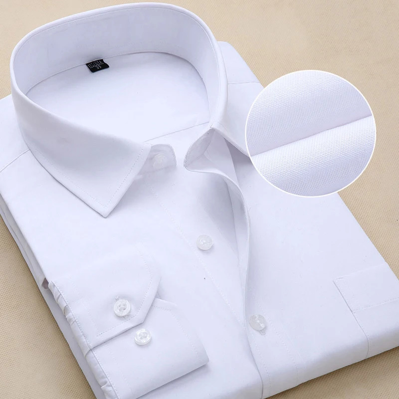 Plus Size Men Dress Shirts Long Sleeve Slim Fit Solid Striped Business Formal White Man Shirt Male Social Big Clothing 241025