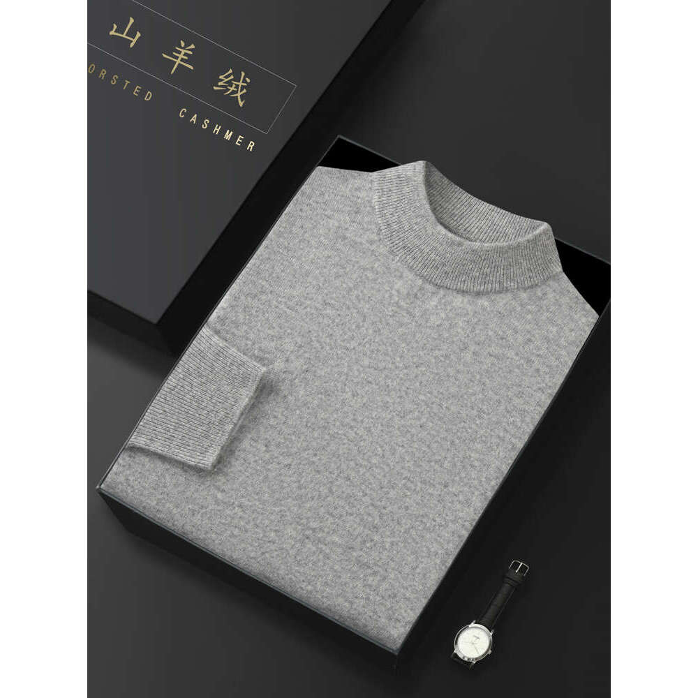 Men's Half-High Collar 100% Sweater Autumn Winter Basic Long Sleeve Pullover Cashmere Knitwear Soft Warm Comfy Clothing