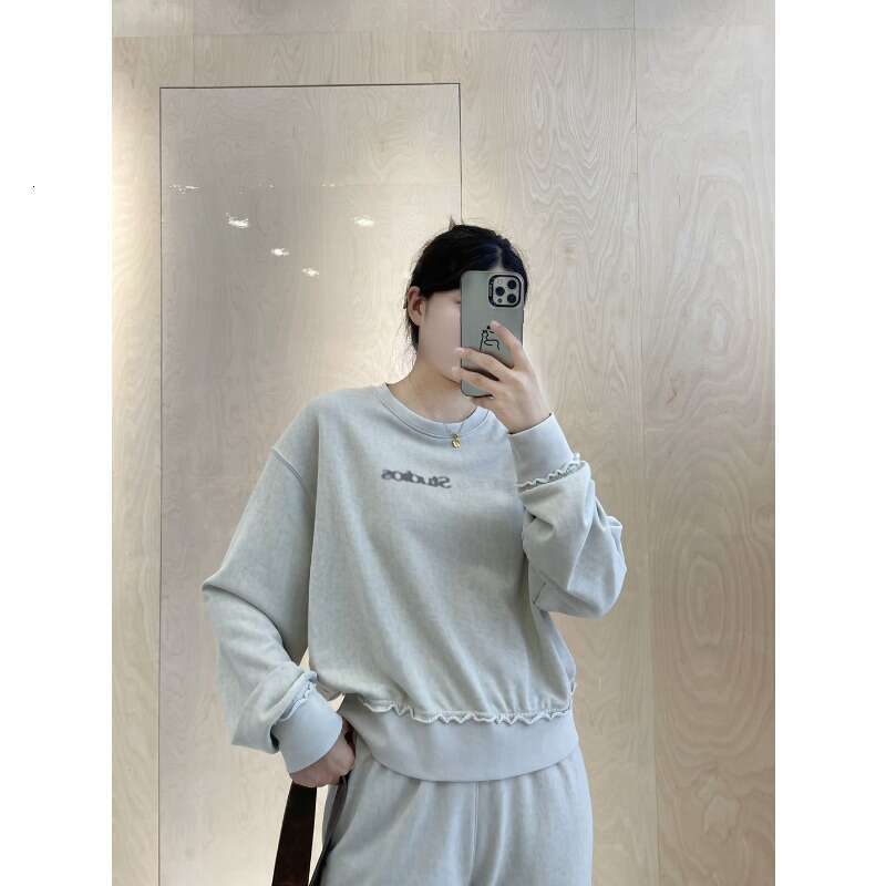 2024 Autumn New Women's Casual Versatile Slimming Letter Round Neck Sweatshirt+Wide Leg Pants Two Piece Sets Womens Outifits