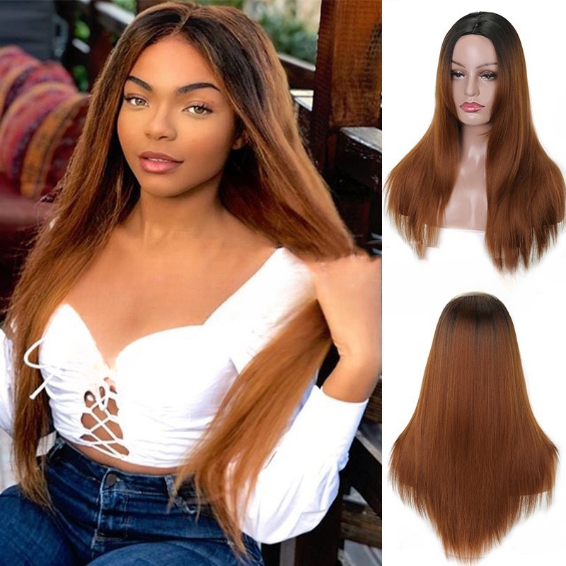 Hot selling wigs for women fashion dyed gradient color long straight hair wigs chemical fiber hair