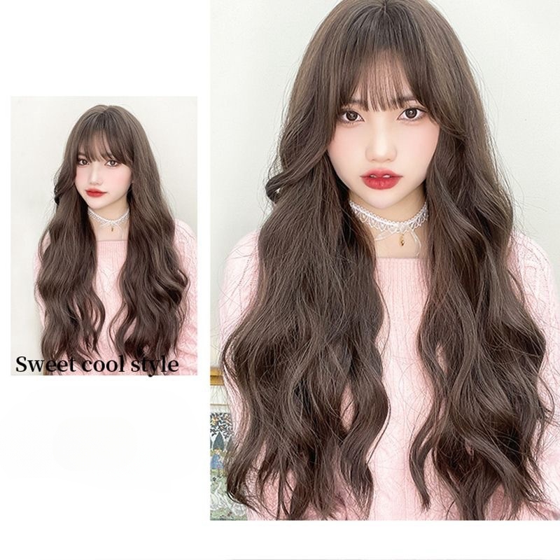 Wig for women long curly hair synthetic fiber wig with bangs and long waves