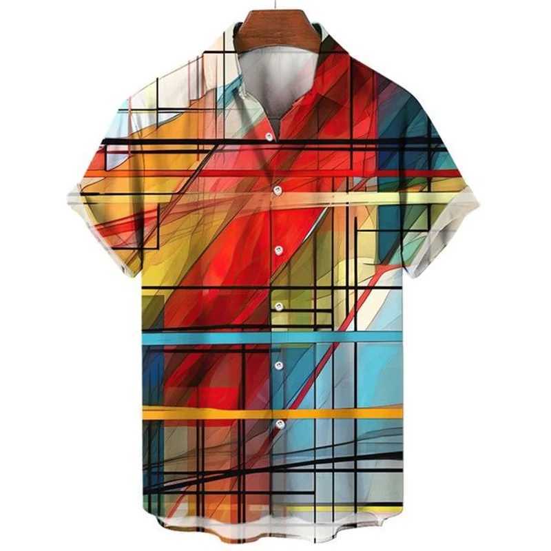 Mens colorful 3D printed plain weave shirt hot selling fur fashion Haian shirt loose short Slve button beach shirt mens clothing W241026