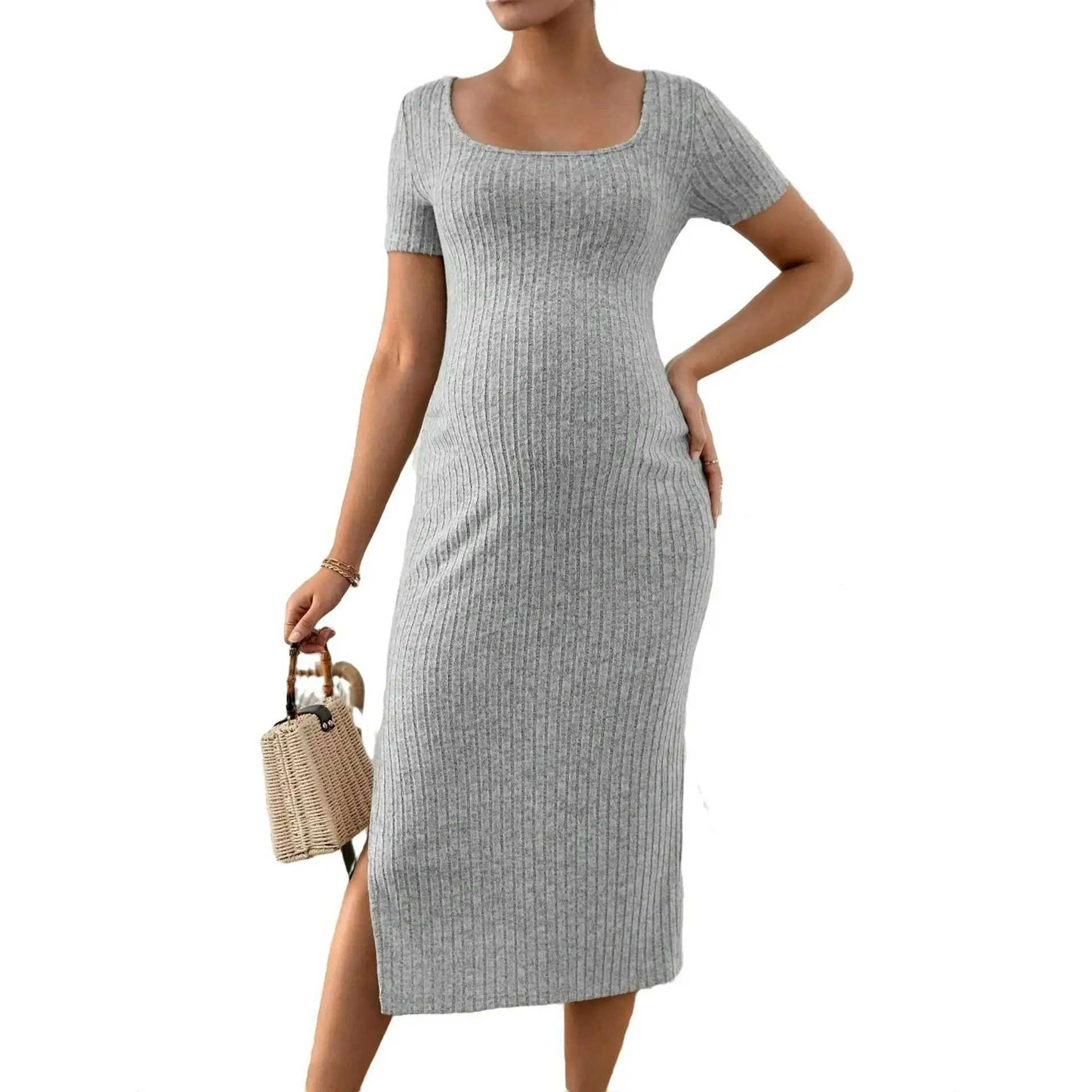 American fashion casual knitted dress summer slim fit A-line side split maternity clothing 24ss Y2k teenage pregnancy W241026