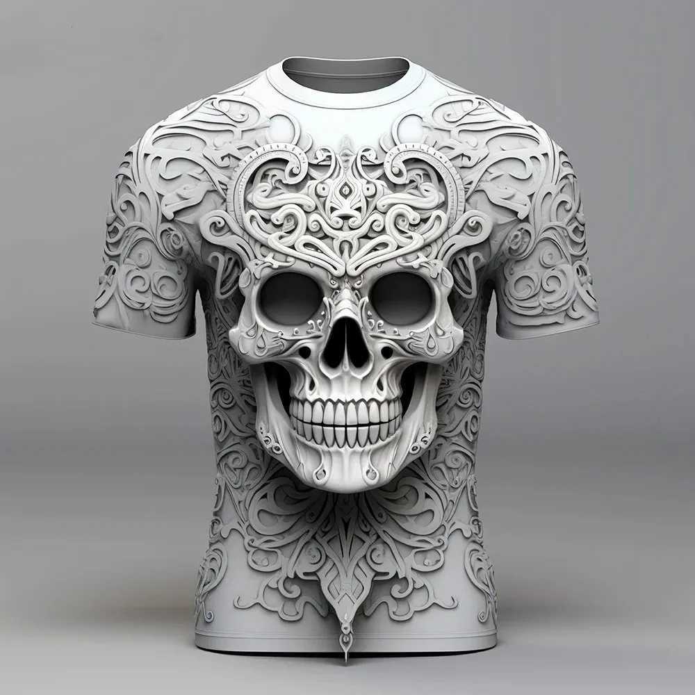New Summer Mens Skeleton 3D Printed Top Casual Day Top Strt Fashion T-shirt Large Quick Drying Loose Short Sleeve 5xl W241026