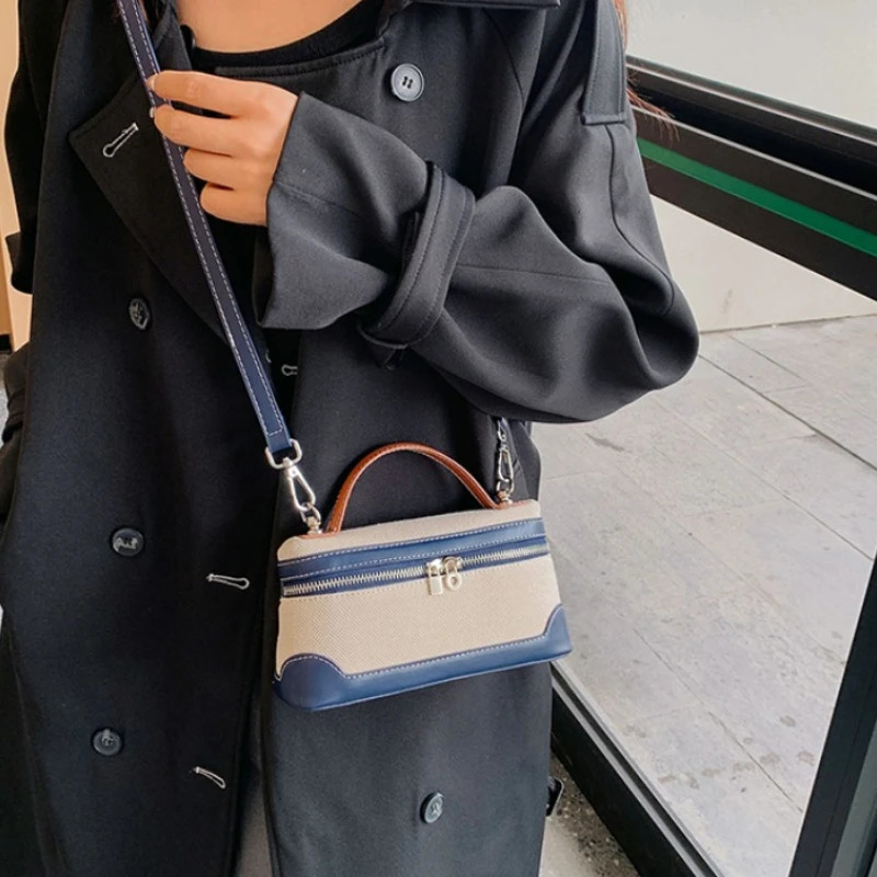 Lightweight zipper PU canvas patchwork shoulder bag selling trend womens bag high-quality fashion makeup bag 241025