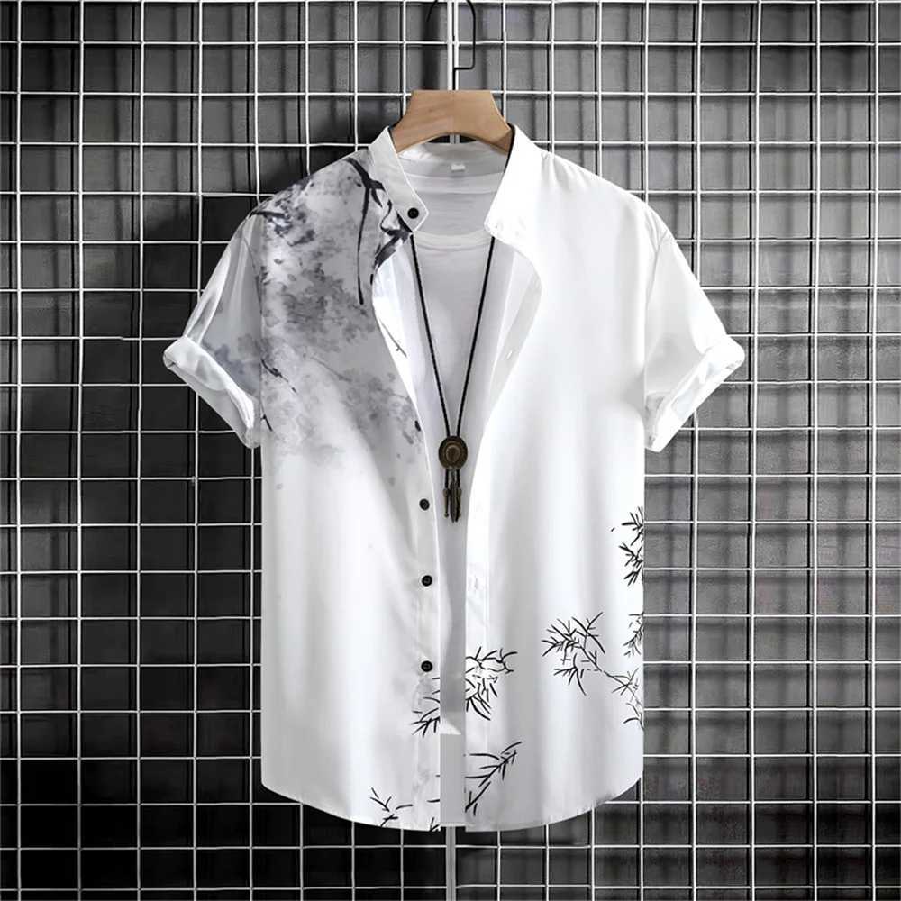 Simple mens 3D printed retro fashion top loose and oversized daily casual short sleeved comfortable clothing W241026
