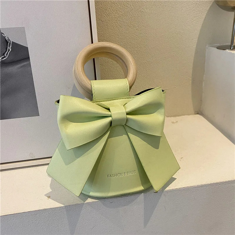 Sweet Bow Tie Mini Shoulder Circumcision Leather Bucket Cross Body Bag Womens Fashion Handbag Womens Handbag 241025