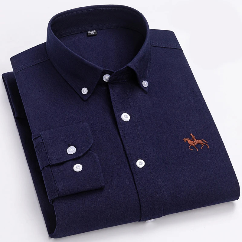 100 Cotton Oxford Shirt For Mens Long Sleeve Solid Casual Business RegularFit Formal Dress Shirts Social Blouse Male Clothes 241025