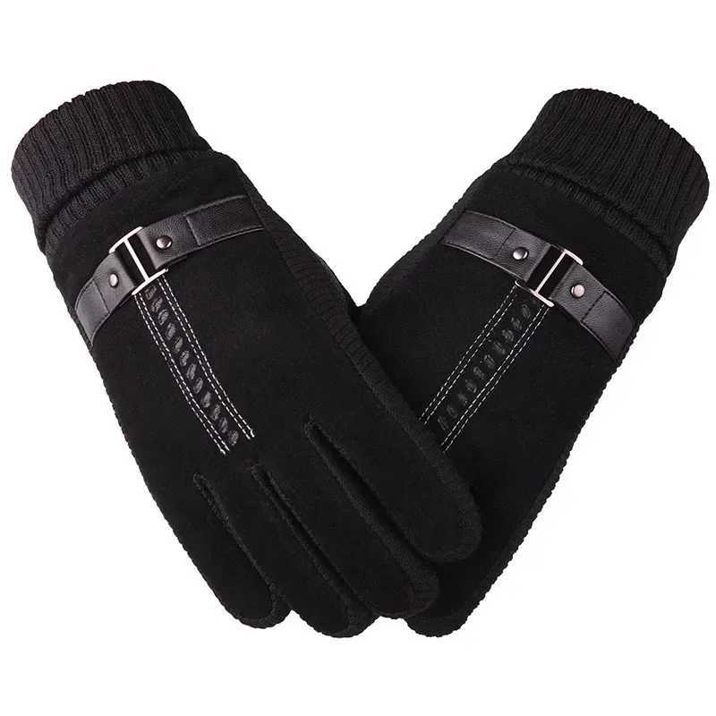 2023 Winter Mens Warmth Gs Genuine Leather Pig Skin Gs Gloves Mens Thick Bicycle Gs Mens Knitted Tube W241026