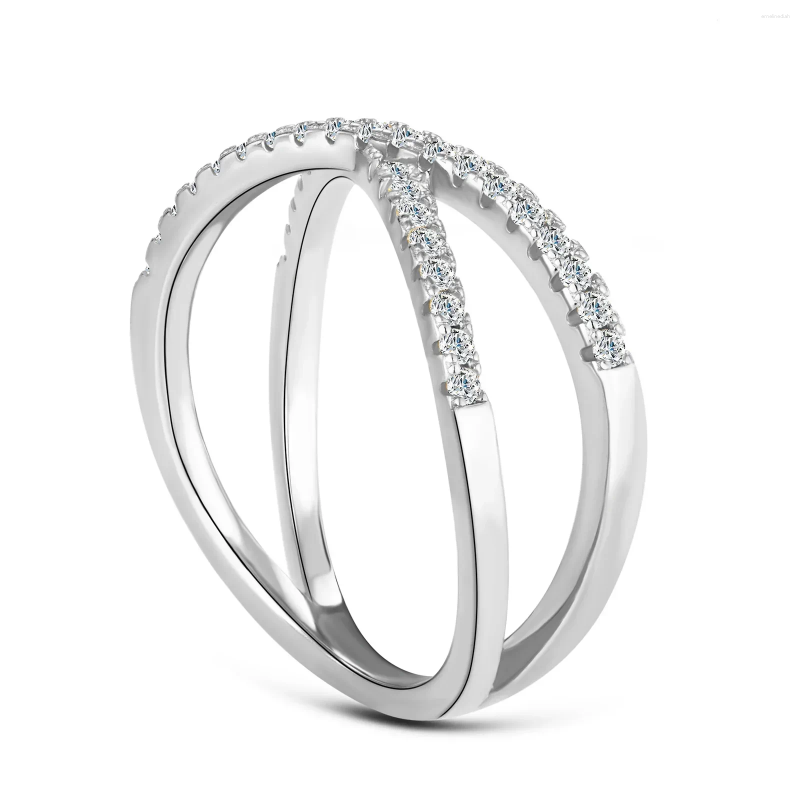 Cluster Rings X-Cross Ring Sterling Sier D Color Moissanite Dia For Women Gold Plated Wedding Eternity Fine Jewelry