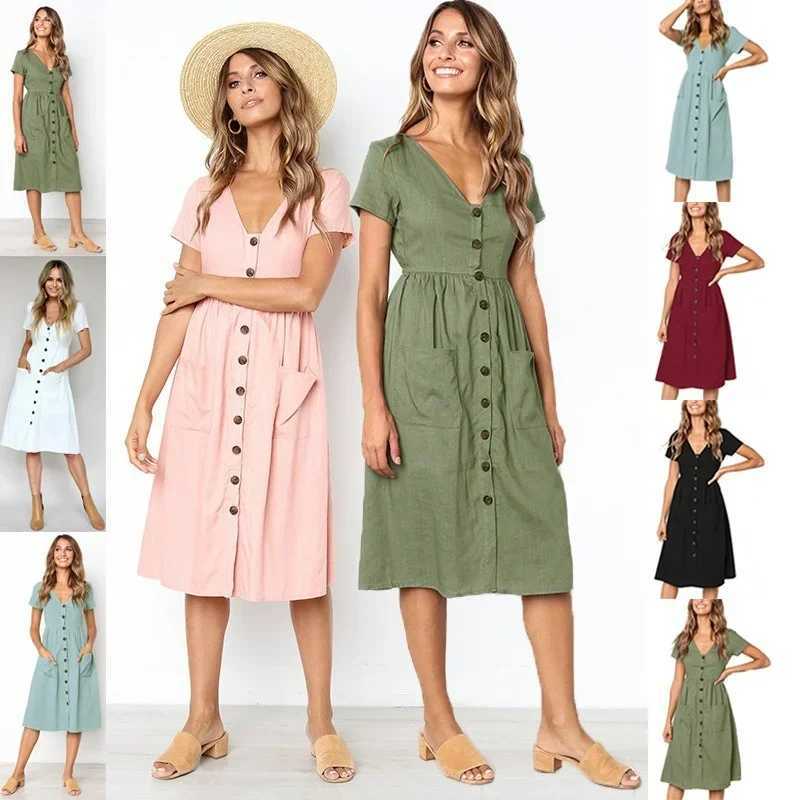Pregnant womens dresses button pockets office casual clothing summer womens clothing plus size pregnant womens dresses graduate students W241026