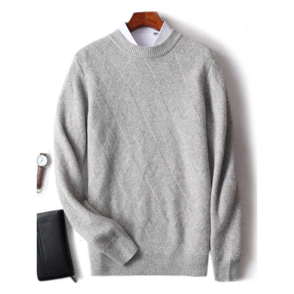 CHICUU Autumn Winter Men's Cashmere Thick O-Neck Pullover 100% Merino Wool Knitwear Cable Knitting Comfy Sweater