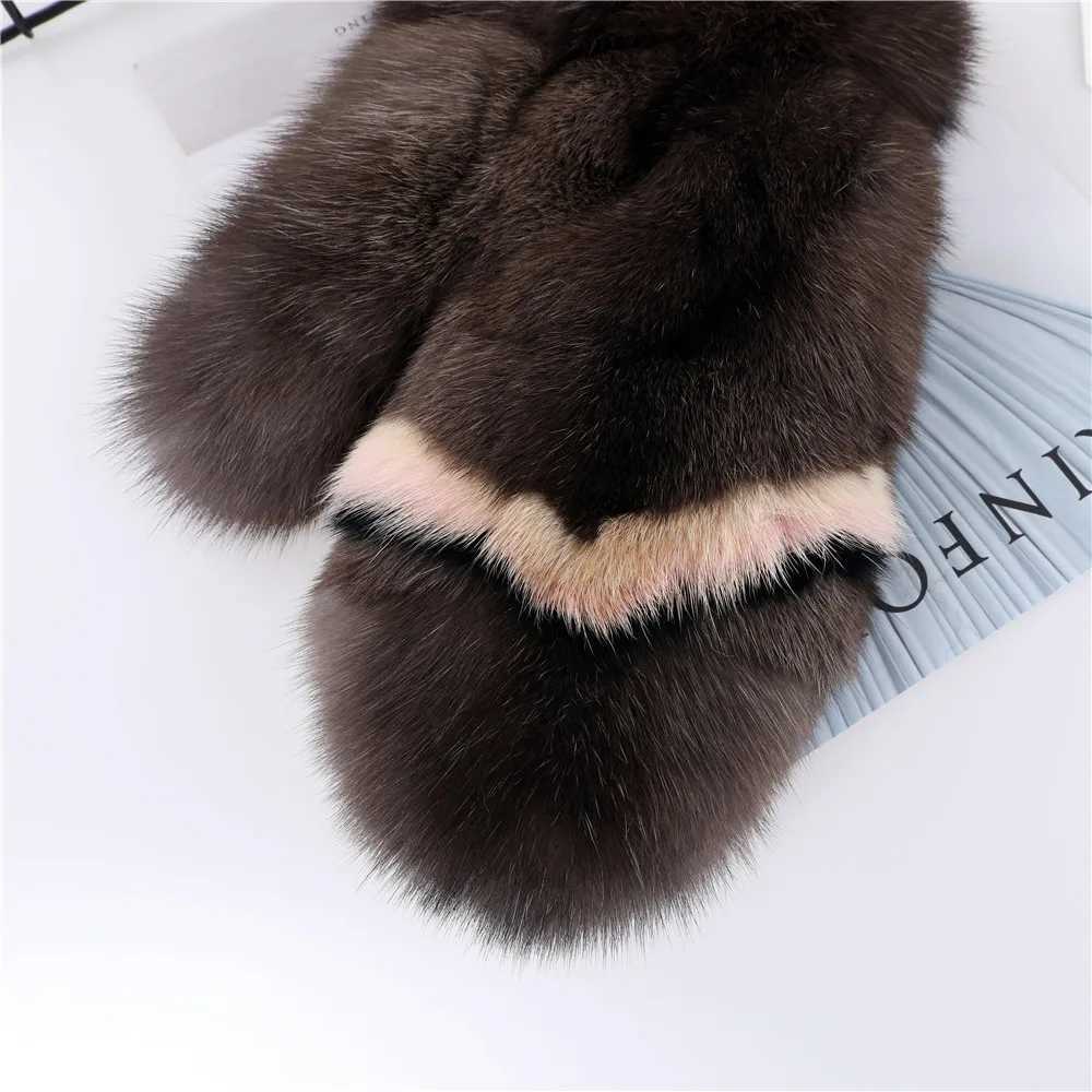 Luxury mink fur womens winter warmth Gs genuine leather mink gloves with warm and fluffy wrists W241026