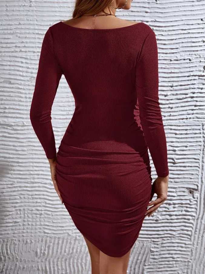 Pregnant womens elegant square neckline bow front pleated dress womens mature body dress party casual clothing pregnant W241026