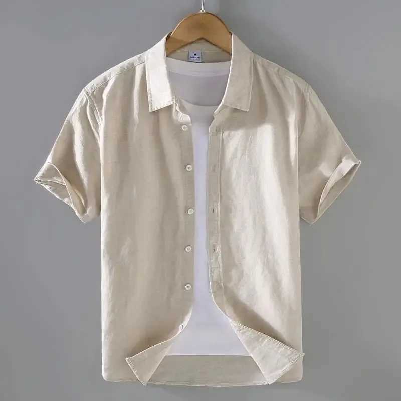 Khmer linen mens summer fashion shirt solid color simple casual short sleeved slip top basic thin breathable top W241026