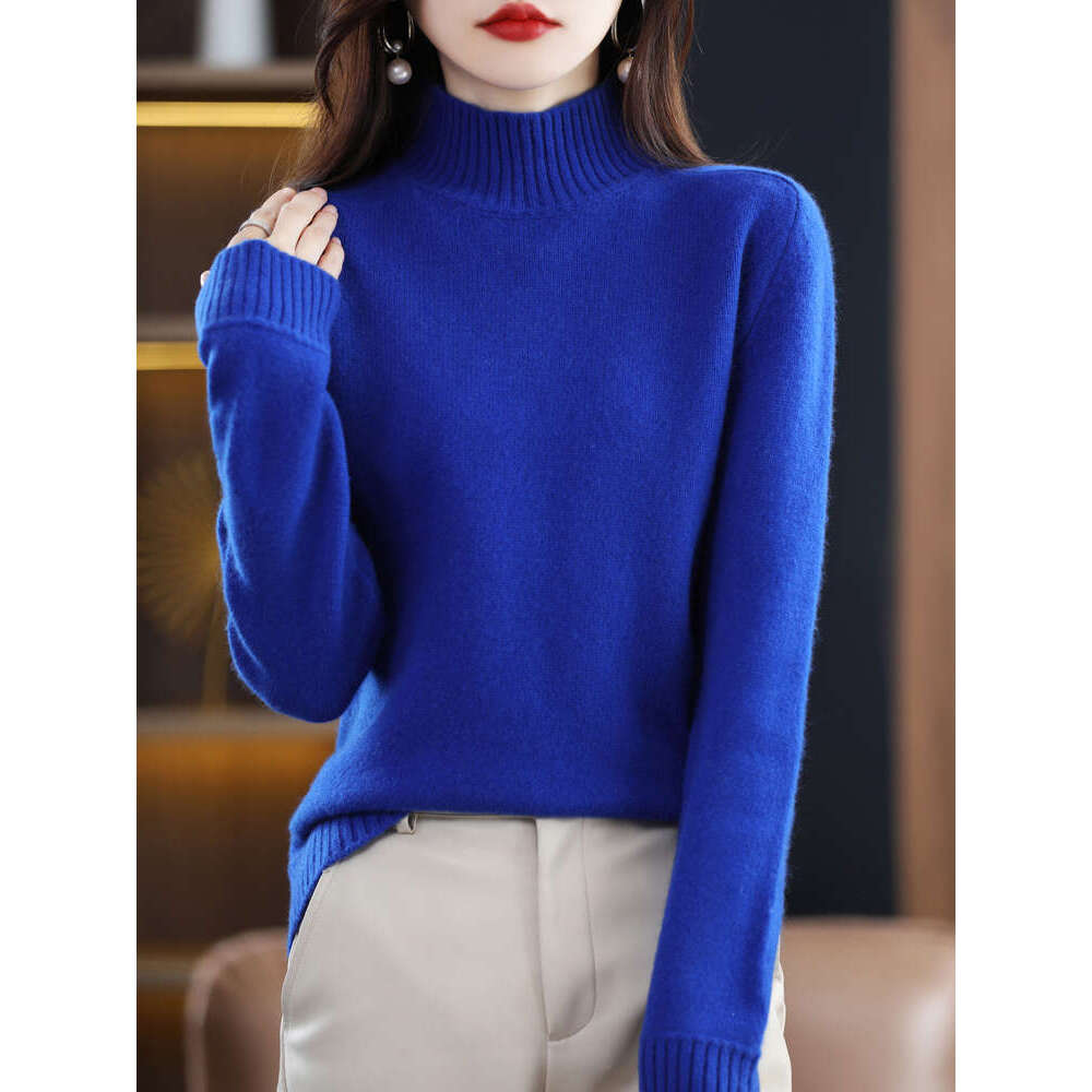 100% Merino Wool Pullover Sweater Women Mock Neck Basic Long Sleeve Autumn Winter Cashmere Knitted Jumper Korean Fashion Tops