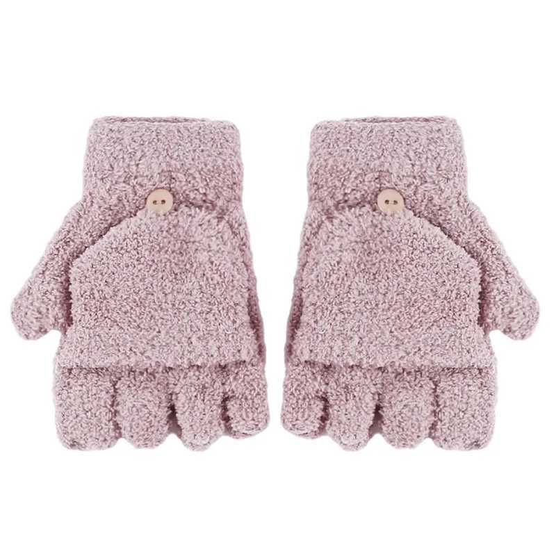 Student dual-use boys and girls warm winter coral velvet Gs convertible flip half finger Gs knitted gloves W241026